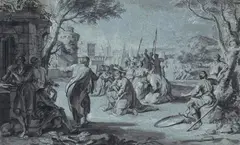 Leonaert Bramer, JONAH PREACHING IN NINEVEH, Pen and grey ink and wash on tinted paper