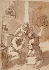 attributed to Salvator Rosa, THREE WOMEN IN AN INTERIOR (MARTYRDOM SCENE?), Pen and brown ink and was