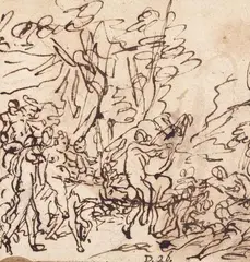 attributed to Raymond Lafage, THE DRUNKEN SILENUS (?), Pen and brown ink, mounted on laid paper