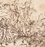 attributed to Raymond Lafage, THE DRUNKEN SILENUS (?), Pen and brown ink, mounted on laid paper