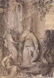 Italian School 17th century, A BISHOP-SAINT BLESSING BELIEVERS