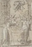 Florentine School 17th century, DESIGN FOR AFRONTISPIECE, Pen and black ink, heightened with white, on brown paper