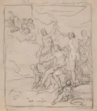 Zeger Jacob van Helmont, THE BATH OF APOLLO, Black chalk, heightened with white chalk on light brown paper