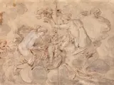 attributed to Jacob de Wit, CUPID SURROUNDED BY THE GRACES, Pen and brown ink with grey chalk on paper, mounted on card