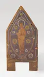 Limoges, circa 1200, A LIMOGE ENGRAVED AND ENAMALED COPPER BOARD OF A RELIQUIARY, Kupfer, Email mit Verlusten, auf Holzplatte