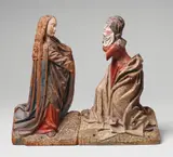 A LATE 15TH CENTURY LOWER RHENISH WOOD HIGH RELIEF GROUP OF THE VISITATION by Lower Rhine Region, late 15th Century, Holz, wohl orig, sold Nov 2012