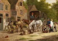 Anthony Oberman, THE STAGE COACH IN FRONT OF THE INN, Oil on canvas (relined)