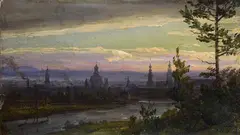 Johan Christian Clausen Dahl, TWO VIEWS OF DRESDEN BY MOONLIGHT, Oil on card. 7 x 11.3 and