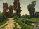 Paul Joseph Constantin Gabriël, VIEW OF A PARK WITH A STREAM, Oil on canvas, mounted on wood