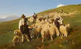 THREE SHEPHERDS WITH SHEEP AND A MULE by Italian School 19th century, Oil on canvas (relined), sold Nov 2012