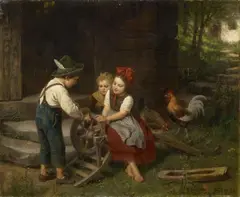 Rudolf Epp, THE LITTLE SCISSORS GRINDER, Oil on canvas (relined)