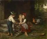 Rudolf Epp, THE LITTLE SCISSORS GRINDER, Oil on canvas (relined)