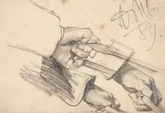 HAND STUDY by Adolph von Menzel, Pencil on an invitation card, sold Nov 2012
