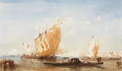 Félix Ziem, SAILING BOATS IN THE VENETIAN LAGOON, Watercolour