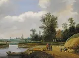 LANDSCAPE WITH FARMSTEAD AND BRIDGE by Northern Netherlands 17th century, Oil on panel (parquetted), sold Sep 2012
