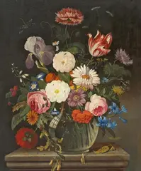 attributed to Jan van Os, STILL LIFE WITH FLOWERS IN A GLASS VASE ON A PEDESTAL, Oil on panel