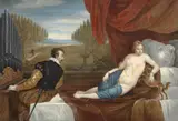 copy after Tiziano Vecellio, VENUS WITH DOG AND ORGANIST, Oil on canvas (relined)
