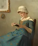 Ernst Anders, YOUNG WOMAN READING, Oil on panel
