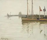 PILOT BOAT NEAR VLISSINGEN by Max Clarenbach, Oil on hardboard, sold Sep 2012
