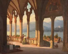 Carl Emanuel Conrad, VIEW FROM A LOGGIA ONTO A LAKE, Oil on canvas
