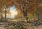 Carl Ludwig Fahrbach, LATE AUTUMN IN A BEECH FOREST, Oil on canvas