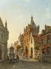 Pieter Cornelis Dommersen, A STREET IN A NETHERLANDISH TOWN (NIJMEGEN?), Oil on panel