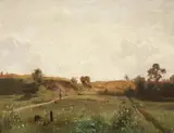 LANDSCAPE WITH HAY MAKING by Adolf Heinrich Lier, Oil on canvas, sold Sep 2012