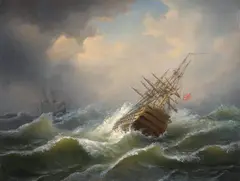 Albert de Marees, SHIPS ON A STORMY SEA, Oil on canvas (relined)