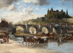 Hans W. Schmidt, VIEW OF WÜRZBURG WITH OLD MAIN BRIDGE AND FORTRESS MARIENBURG, Oil on canvas
