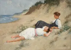 Hermann Seeger, TWO GIRLS BY THE COAST, Oil on canvas