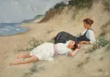 Hermann Seeger, TWO GIRLS BY THE COAST, Oil on canvas