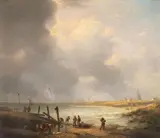 Eugène Verboeckhoven, COASTAL LANDSCAPE WITH FISHERMEN AND HORSE