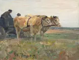 Heinrich von Zügel, TWO COWS WITH CART