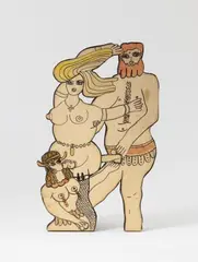 Dorothy Iannone, Ohne Titel (Untitled), Sculpture: Watercolour and felt tip pen on chamois cardboard on coloured black wood height ca