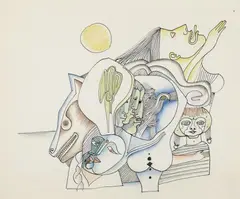 Ohne Titel (Untitled) by Johann Georg Müller, Drawing ink and coloured pencil on chamois paper, sold May 2012