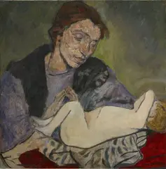 Mela Muter, Mütterlichkeit - Mutter mit Kind ("Maternité" - Mother with Child), Oil on painter's cardboard, mounted on fine cotton fabric and stetched onto panel