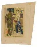 Max Ackermann, Badende Jungen (Bathing Boys), Pastel crayon drawing and pencil on thin tracing paper