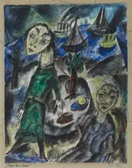 Otto Gleichmann, Szene am Meer (Scene by the Sea), Watercolour and pen and ink drawing on chamois-coloured drawing cardboard