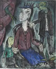 Kleine Familie (Small Family) by Otto Gleichmann, Watercolour and pen and ink drawing on chamois-coloured drawing cardboard, sold May 2012