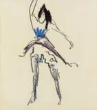 Erich Heckel, Tanzende mit erhobenem Rock (Dancing Woman with raised Skirt), Sketch. Pencil drawing and colour crayons on firm, slightly grained drawing paper