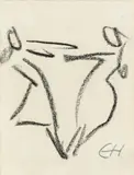 Erich Heckel, Zwei Mädchen, tanzend (Two Girls, dancing), Sketch. Black crayon drawing on slightly grained drawing paper