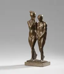Hugo Lederer, Venezianerinnen (Venetian Women), Bronze sculpture. Height 36.7 cm. Mounted on greyish-brown stone base