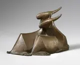 Emy Roeder, Ruhendes Ziegenpaar (Resting Pair of Goats), Bronze sculpture