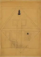 Lajos Vajda, Haus in Szentendre (House in Szentendre), Pencil drawing on chamois-coloured, slightly grained drawing paper