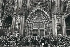 Guido Mangold, J.F. Kennedy and K. Adenauer after the service in front of Cologne Cathedral, Ferrotyped gelatin silver print, printed later