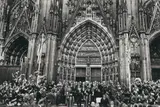 Guido Mangold, J.F. Kennedy and K. Adenauer after the service in front of Cologne Cathedral, Ferrotyped gelatin silver print, printed later