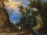 attributed to Joos de Momper, LANDSCAPE WITH SOLDIERS, Oil on copper