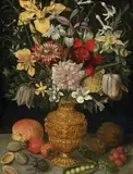 Georg Flegel, STILL LIFE OF FLOWERS IN A MANNERIST VASE STILL LIFE OF FLOWERS IN A GLASS VASE, Oil on copper. Each