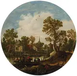 Jan van Goyen, SUMMER LANDSCAPE WITH FERRYBOAT, Oil on panel