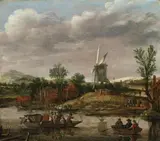Jan van Goyen, RIVER LANDSCAPE WITH FERRYBOAT AND WINDMILL